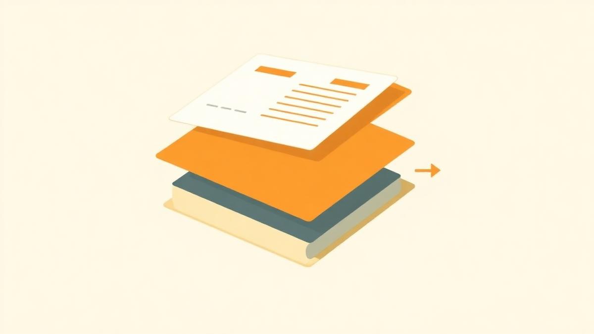 Illustration of three separate document pages combining into one merged PDF file